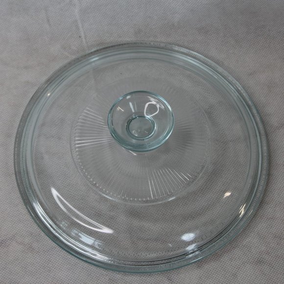 PYREX G5C BLUE TINT GLASS REPLACEMENT LID 7"d INNER RIM ROUND RIBBED 1.5qt - Picture 1 of 16